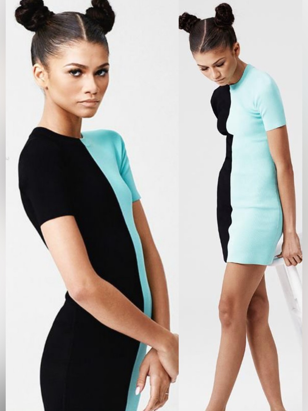 T by Alexander Wang Color Block Mini Dress in Black & Green Like New